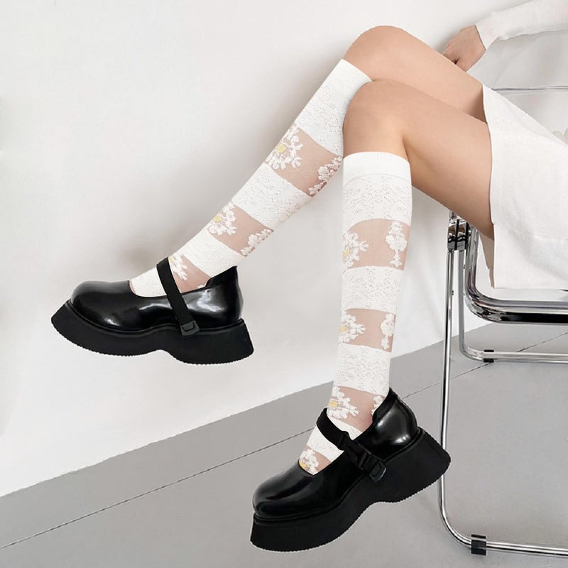 Benefeet Sox Womens Lace Knee High Socks Girls Sheer Mesh Knee High Stockings Cute Fishnet Lolita Calf Sock - Image 5